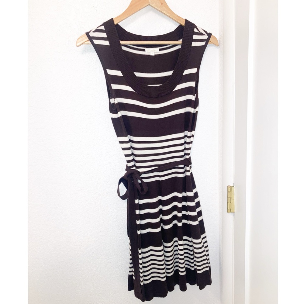 SHOSHANNA The 💯 Cotton Knit Brown Fit & Flare Striped Belted Dress SZ: Medium